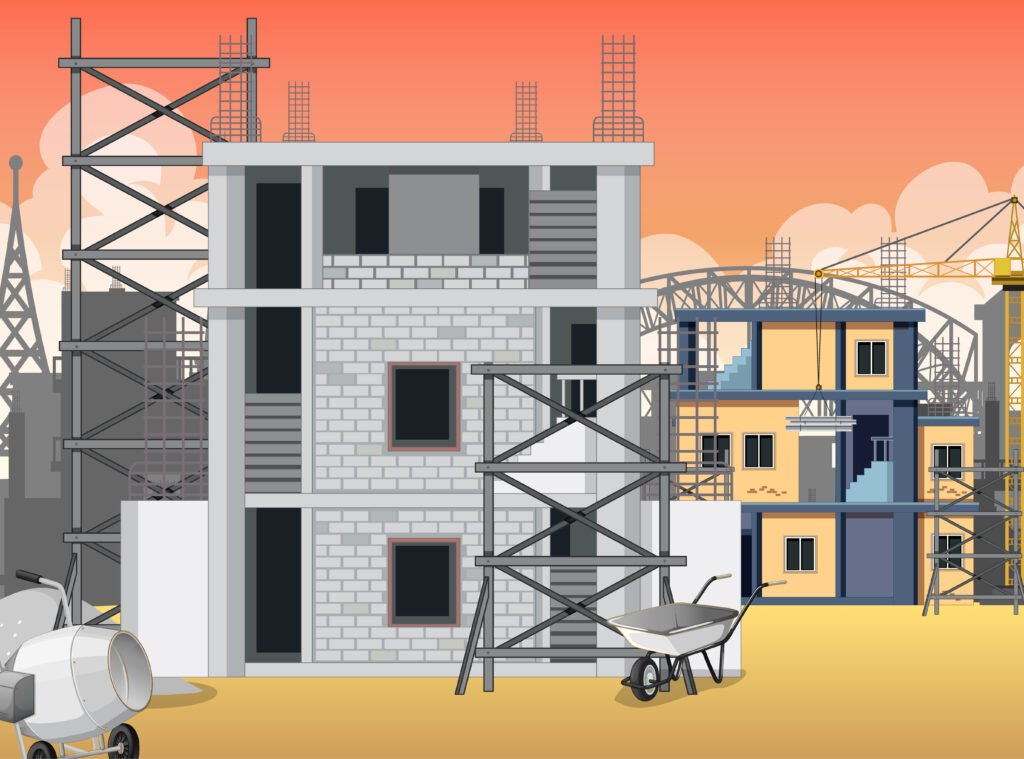 Scene of building construction site illustration